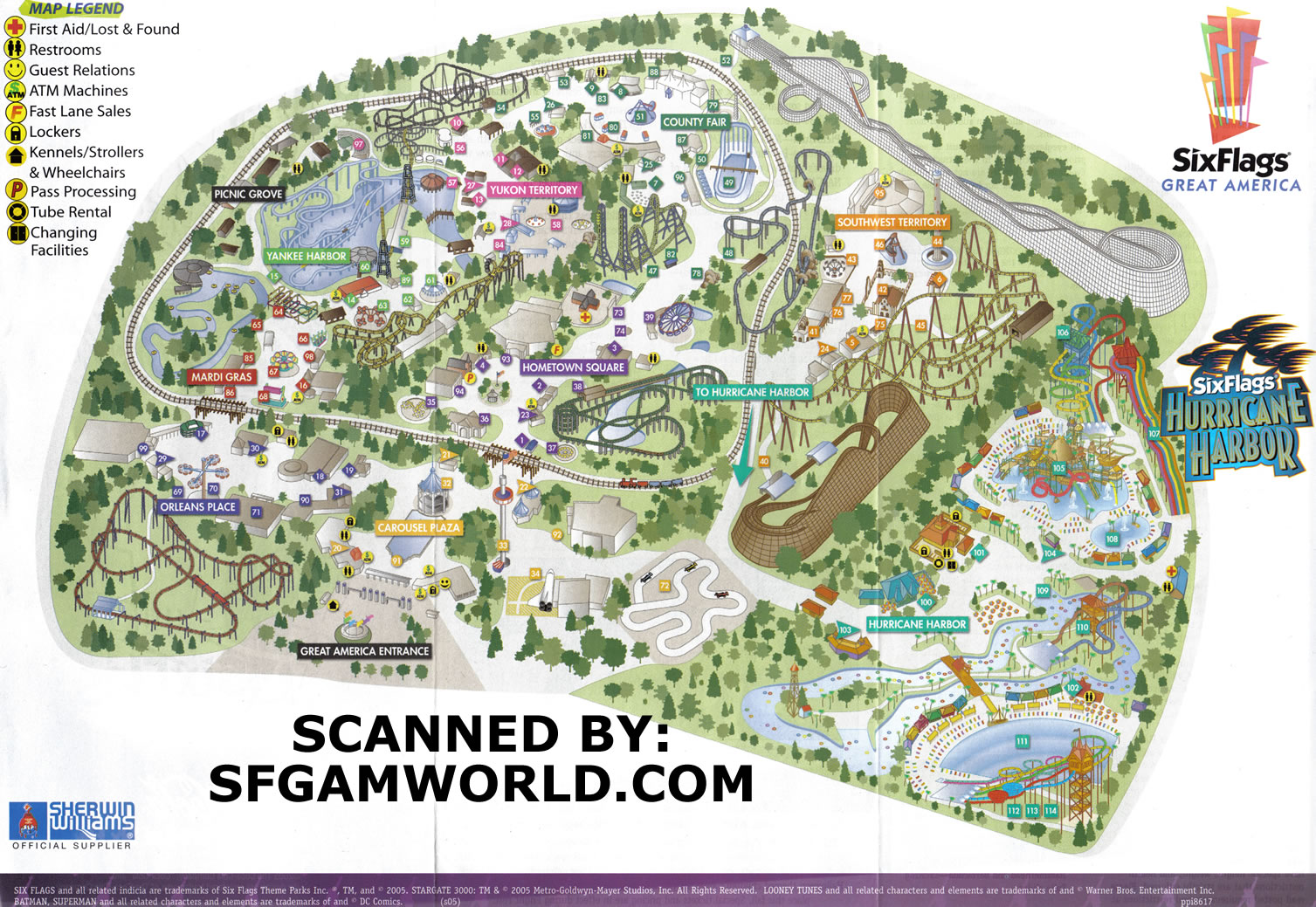 Park Map Gurnee Six Flags Great America 2007 IL Historical Memorabilia 